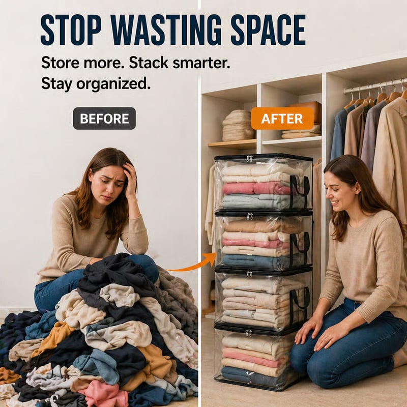 🏡 Clear the Mess Fast – Large Transparent Storage Bins for Clothes, Toys & More
