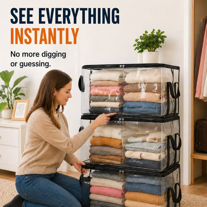 🏡 Clear the Mess Fast – Large Transparent Storage Bins for Clothes, Toys & More