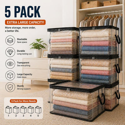 🏡 Clear the Mess Fast – Large Transparent Storage Bins for Clothes, Toys & More