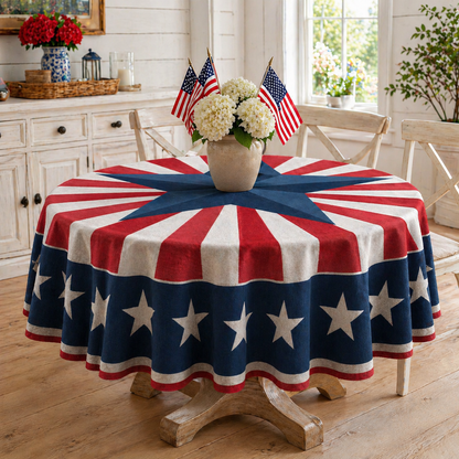 🎆 July 4th Patriotic Round Tablecloth – Outdoor Picnic & Party Decor 🇺🇸