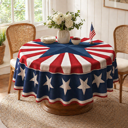 🎆 July 4th Patriotic Round Tablecloth – Outdoor Picnic & Party Decor 🇺🇸