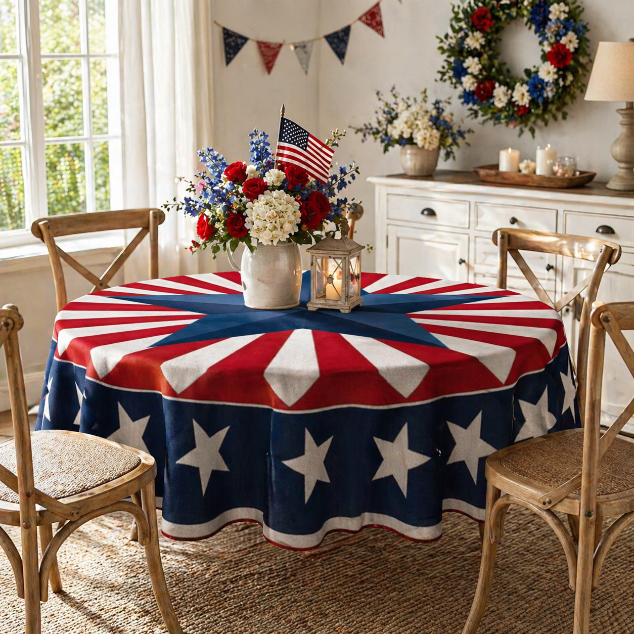 🎆 July 4th Patriotic Round Tablecloth – Outdoor Picnic & Party Decor 🇺🇸