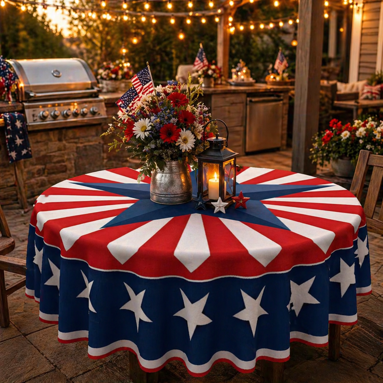 🎆 July 4th Patriotic Round Tablecloth – Outdoor Picnic & Party Decor 🇺🇸