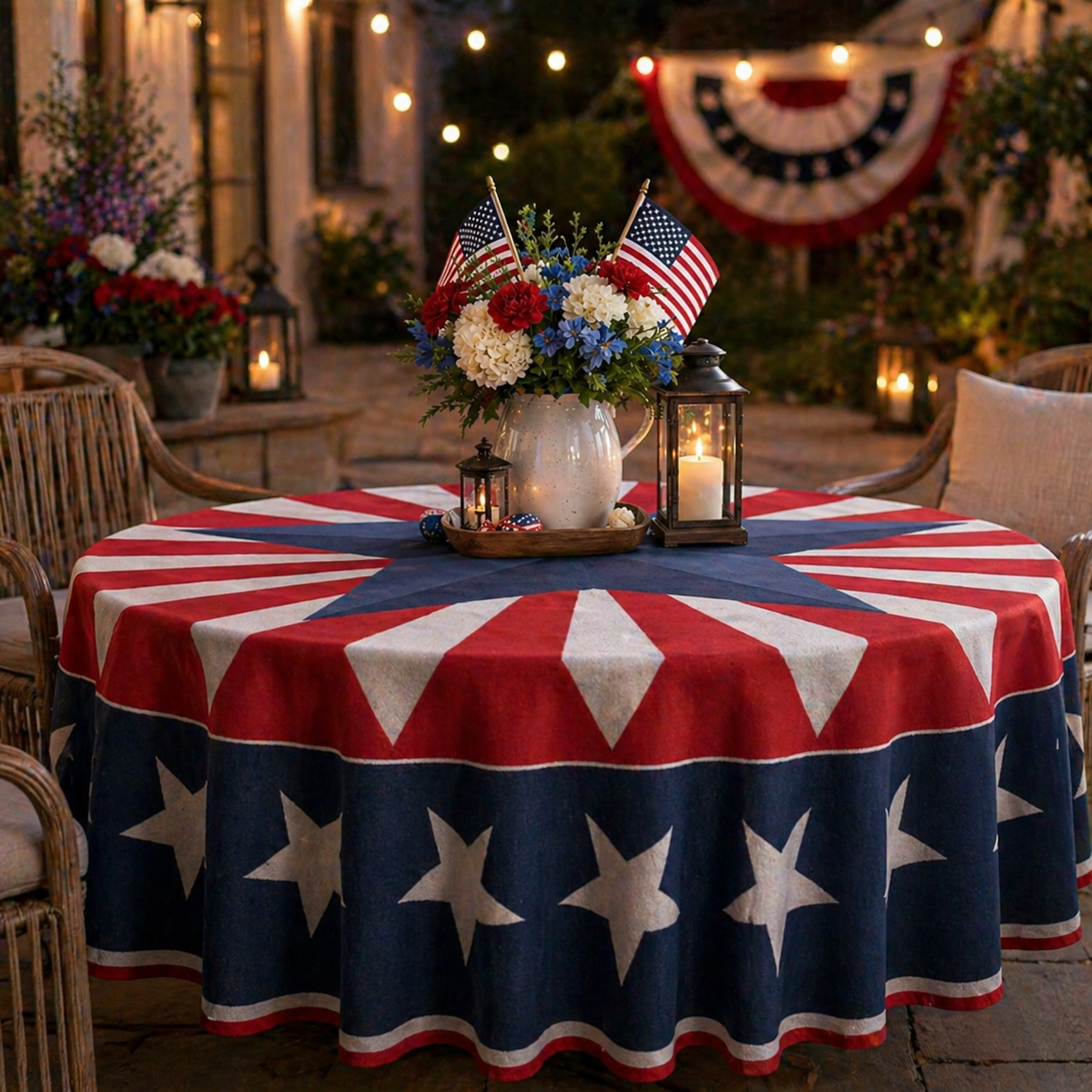 🎆 July 4th Patriotic Round Tablecloth – Outdoor Picnic & Party Decor 🇺🇸