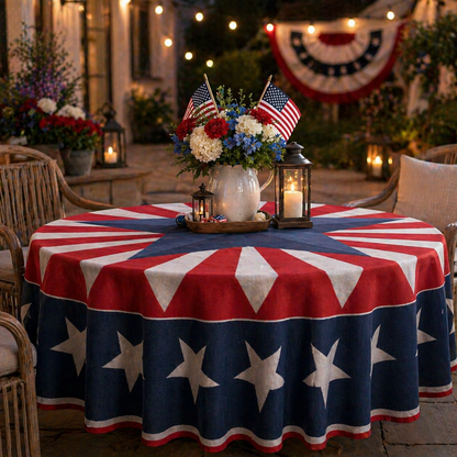 🎆 July 4th Patriotic Round Tablecloth – Outdoor Picnic & Party Decor 🇺🇸