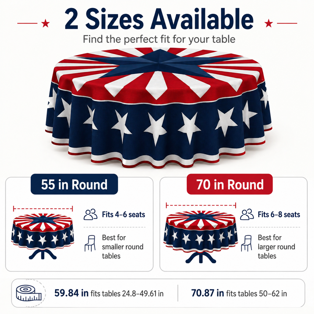 🎆 July 4th Patriotic Round Tablecloth – Outdoor Picnic & Party Decor 🇺🇸