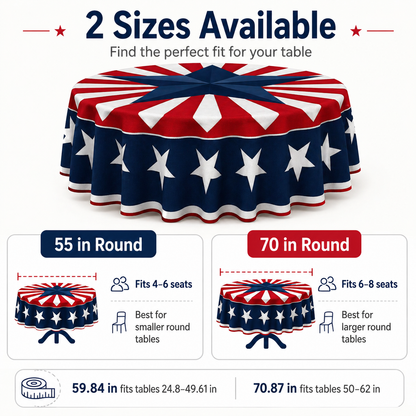 🎆 July 4th Patriotic Round Tablecloth – Outdoor Picnic & Party Decor 🇺🇸