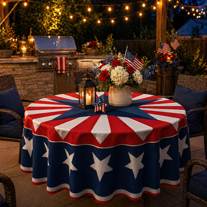 🎆 July 4th Patriotic Round Tablecloth – Outdoor Picnic & Party Decor 🇺🇸