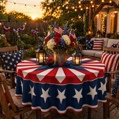 🎆 July 4th Patriotic Round Tablecloth – Outdoor Picnic & Party Decor 🇺🇸