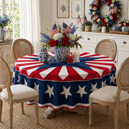 🎆 July 4th Patriotic Round Tablecloth – Outdoor Picnic & Party Decor 🇺🇸