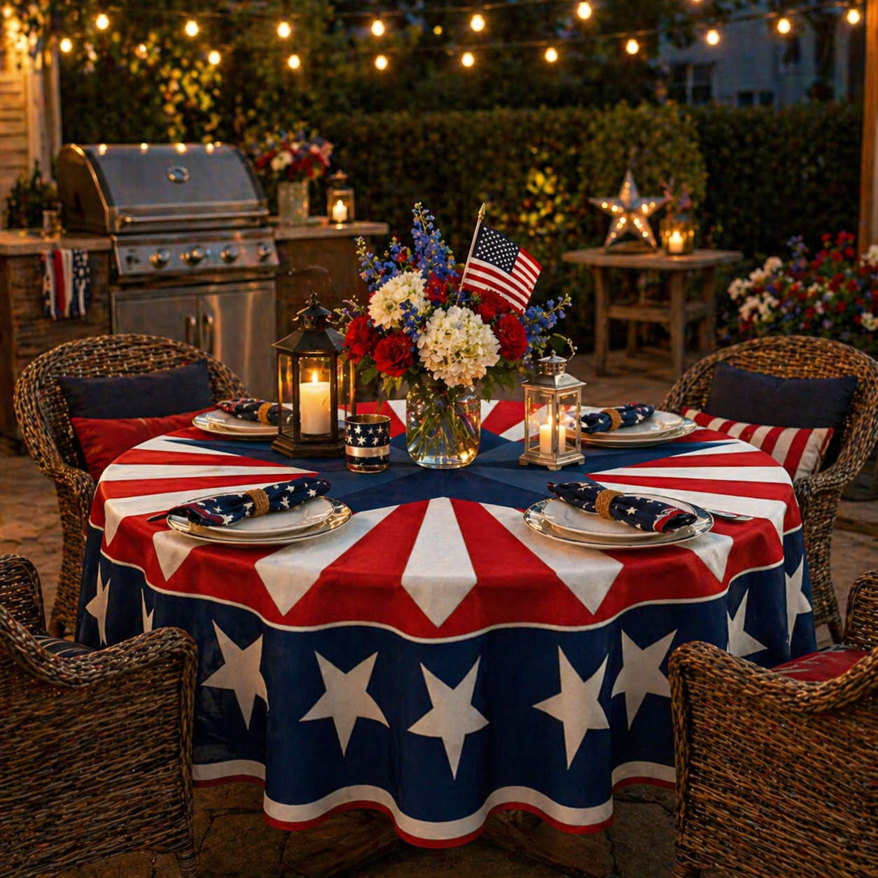 🎆 July 4th Patriotic Round Tablecloth – Outdoor Picnic & Party Decor 🇺🇸
