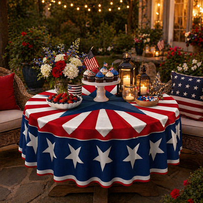 🎆 July 4th Patriotic Round Tablecloth – Outdoor Picnic & Party Decor 🇺🇸