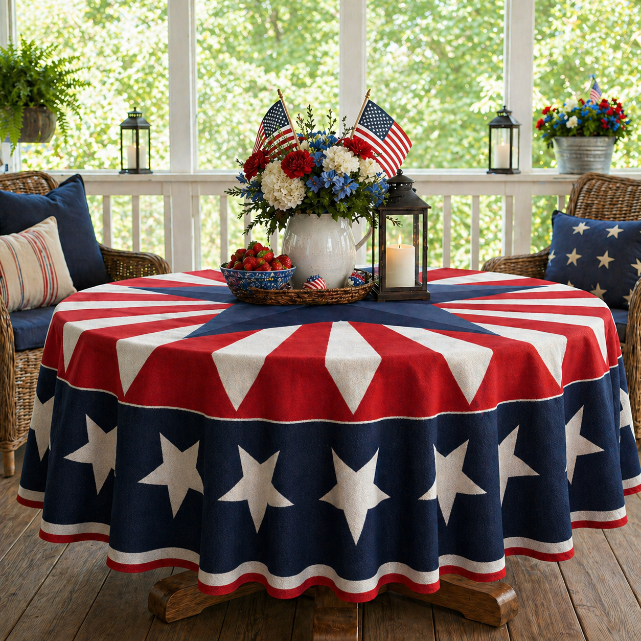 🎆 July 4th Patriotic Round Tablecloth – Outdoor Picnic & Party Decor 🇺🇸