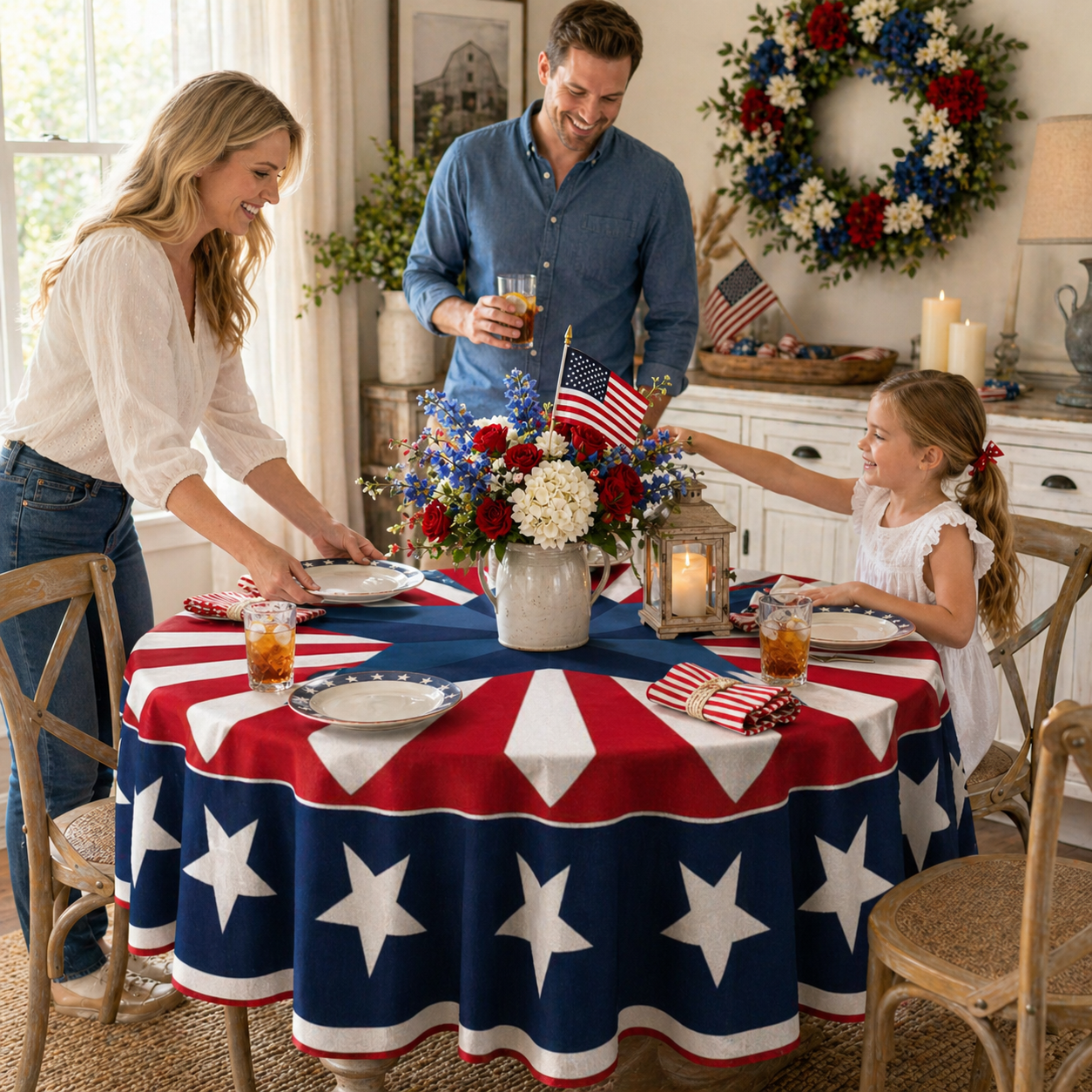 🎆 July 4th Patriotic Round Tablecloth – Outdoor Picnic & Party Decor 🇺🇸