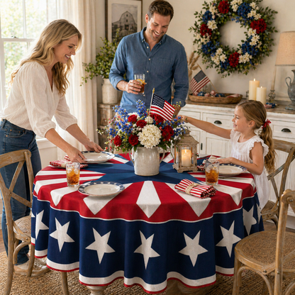 🎆 July 4th Patriotic Round Tablecloth – Outdoor Picnic & Party Decor 🇺🇸