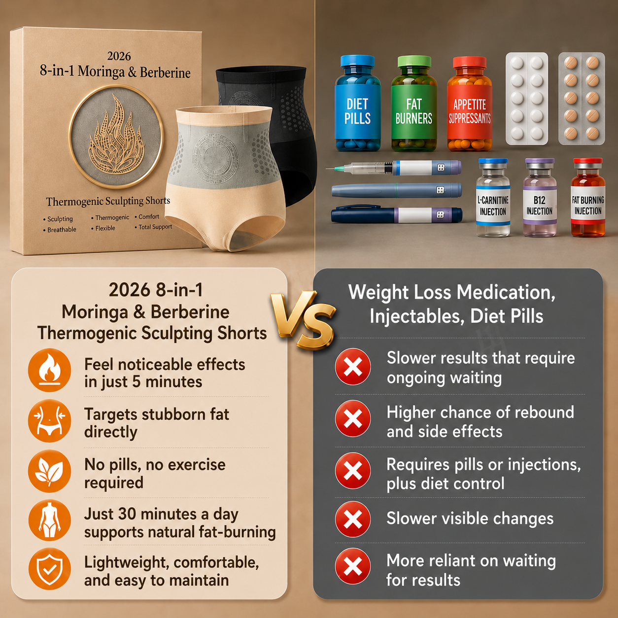 ZYQKVM® 2026 8-in-1 Moringa & Berberine Thermogenic Sculpting Shorts🔥 30-Minute No-Sweat Routine