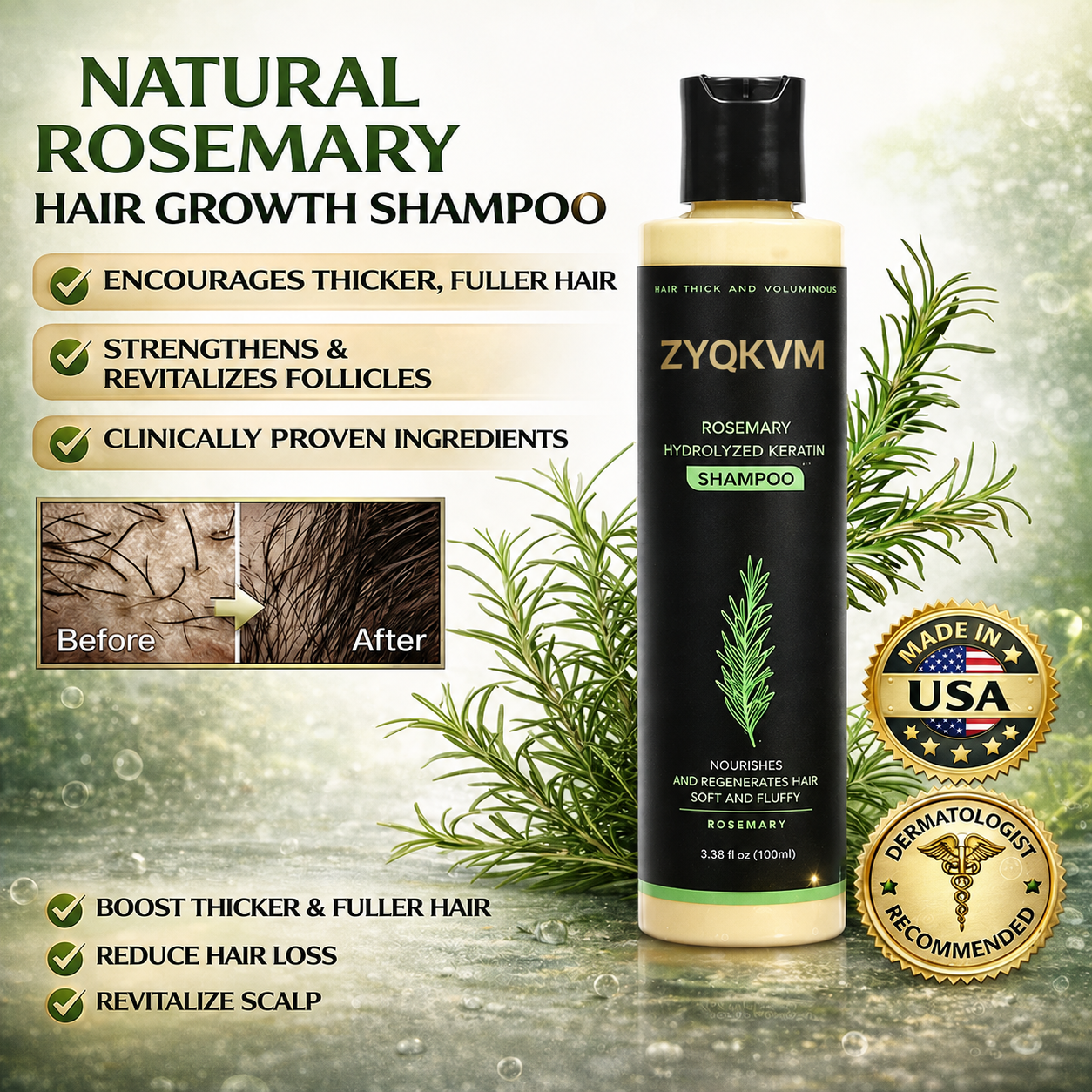 🔥LAST DAY 50% OFF - 🌿ZYQKVM® Organic Rosemary Hair Growth Shampoo