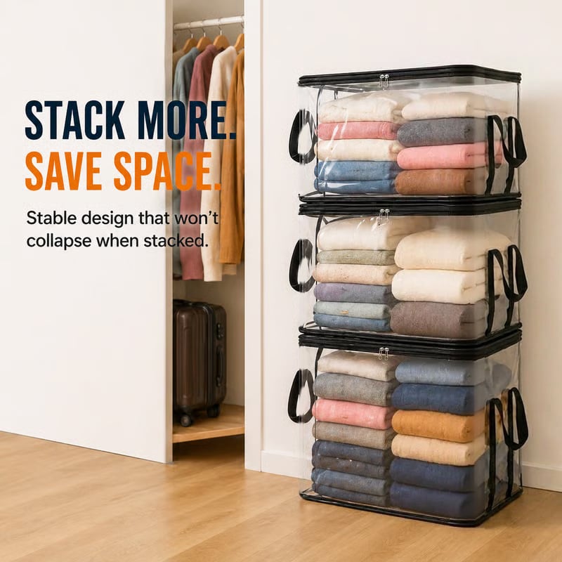 🏡 Clear the Mess Fast – Large Transparent Storage Bins for Clothes, Toys & More