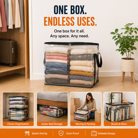 🏡 Clear the Mess Fast – Large Transparent Storage Bins for Clothes, Toys & More